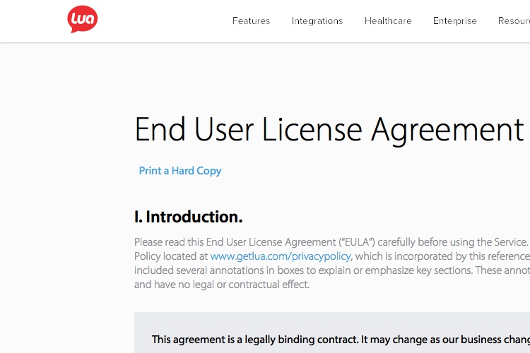 Screenshot of Lua License Agreement