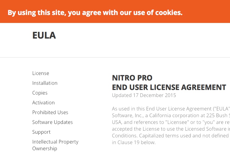 Screenshot of Nitro EULA