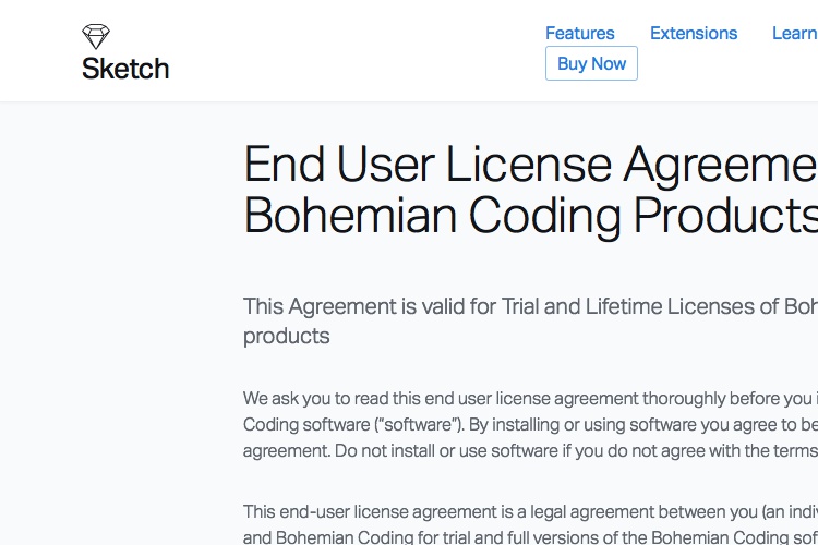 Screenshot of Sketch EULA