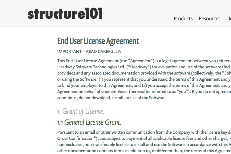 Screenshot of structure101 License Agreement